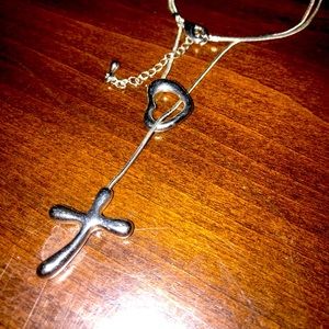 Silver Cross & Heart Necklace